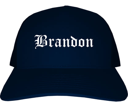 Brandon Mississippi MS Old English Mens Trucker Hat Cap Navy Blue