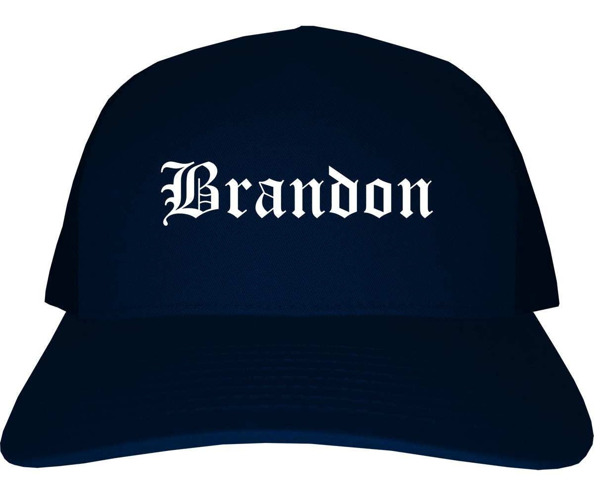Brandon South Dakota SD Old English Mens Trucker Hat Cap Navy Blue