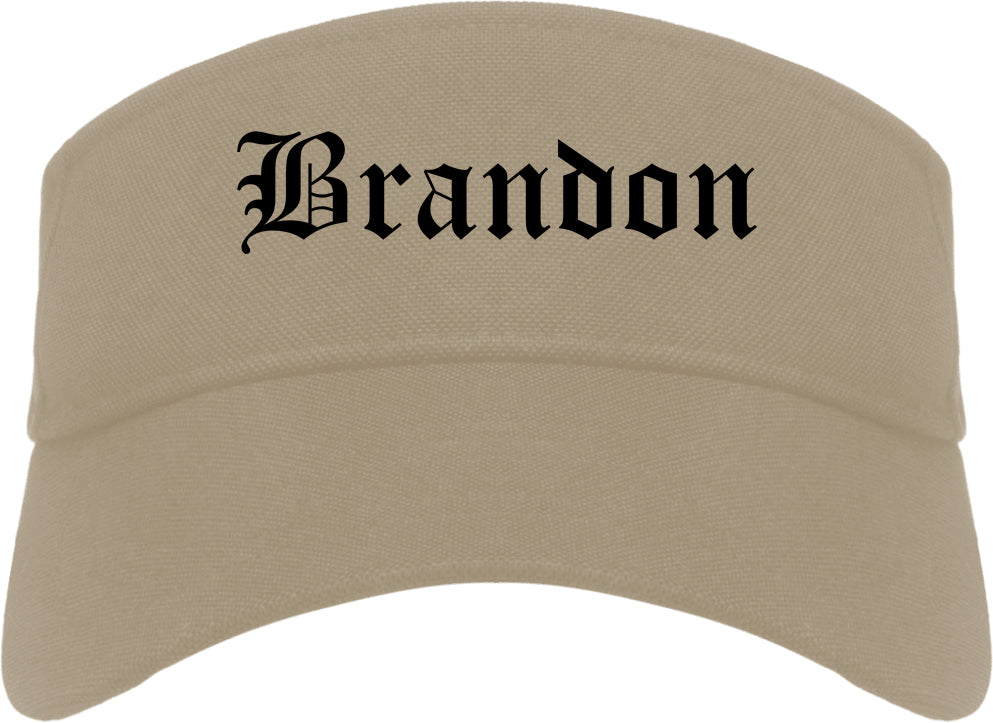 Brandon South Dakota SD Old English Mens Visor Cap Hat Khaki
