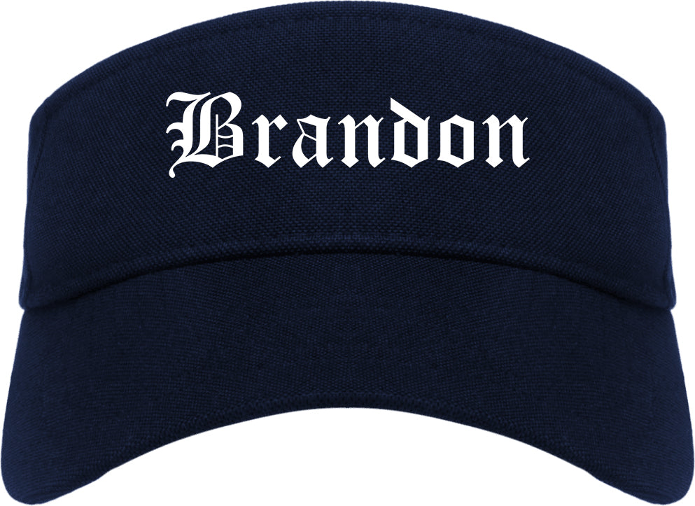 Brandon South Dakota SD Old English Mens Visor Cap Hat Navy Blue