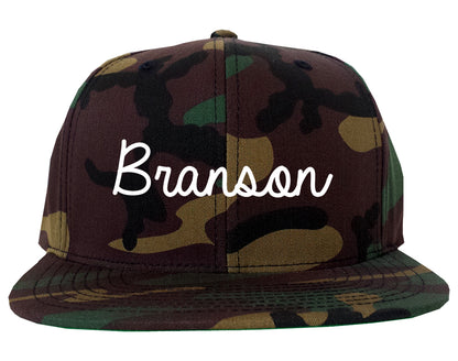 Branson Missouri MO Script Mens Snapback Hat Army Camo