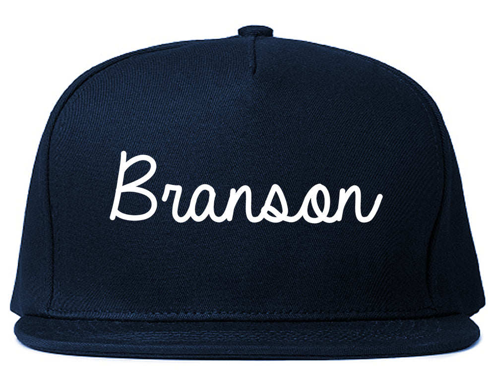 Branson Missouri MO Script Mens Snapback Hat Navy Blue