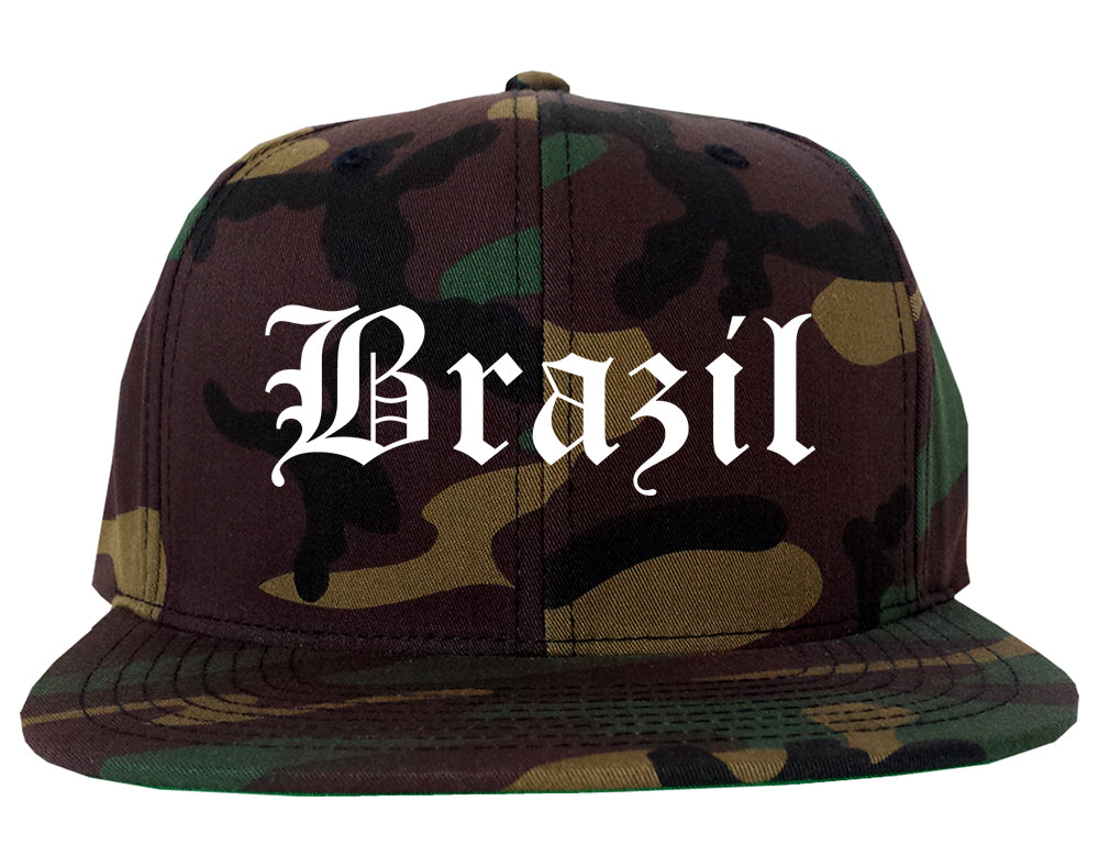 Brazil Indiana IN Old English Mens Snapback Hat Army Camo