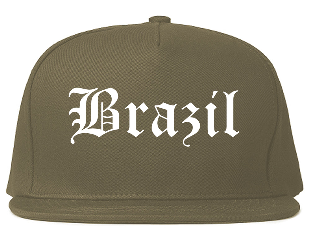Brazil Indiana IN Old English Mens Snapback Hat Grey