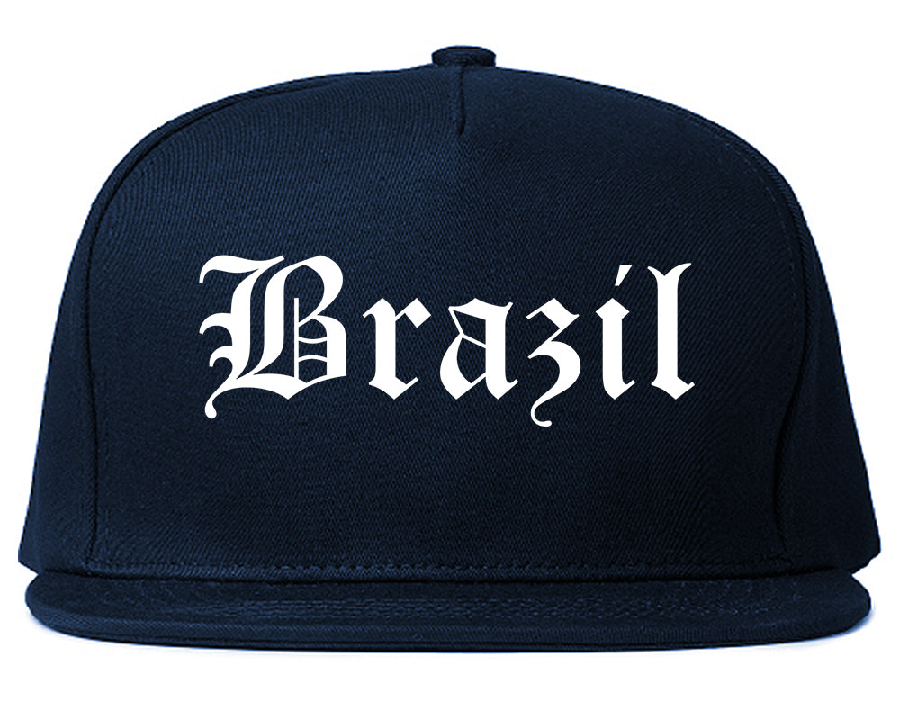 Brazil Indiana IN Old English Mens Snapback Hat Navy Blue