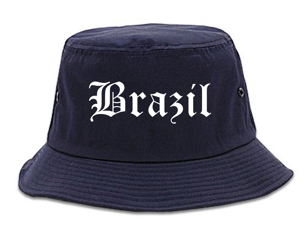Brazil Indiana IN Old English Mens Bucket Hat Navy Blue