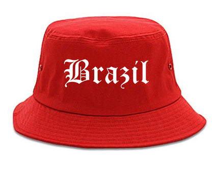 Brazil Indiana IN Old English Mens Bucket Hat Red