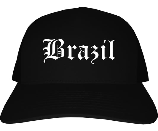 Brazil Indiana IN Old English Mens Trucker Hat Cap Black