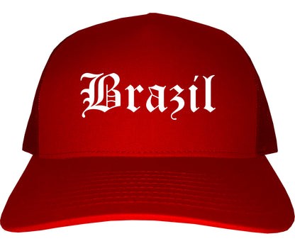 Brazil Indiana IN Old English Mens Trucker Hat Cap Red