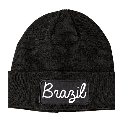 Brazil Indiana IN Script Mens Knit Beanie Hat Cap Black