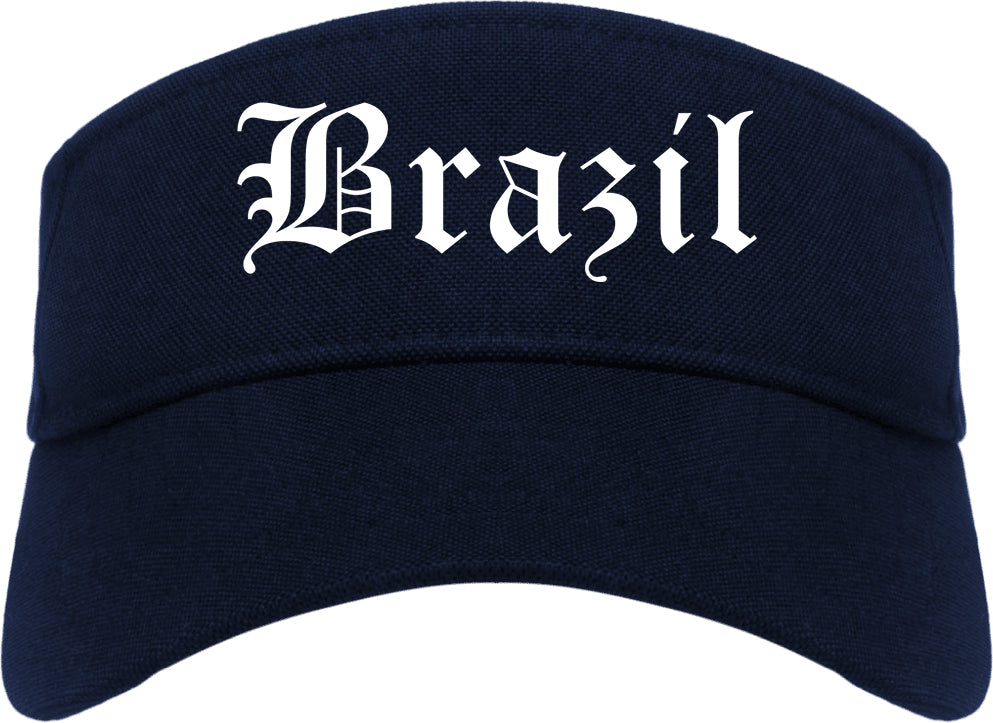 Brazil Indiana IN Old English Mens Visor Cap Hat Navy Blue