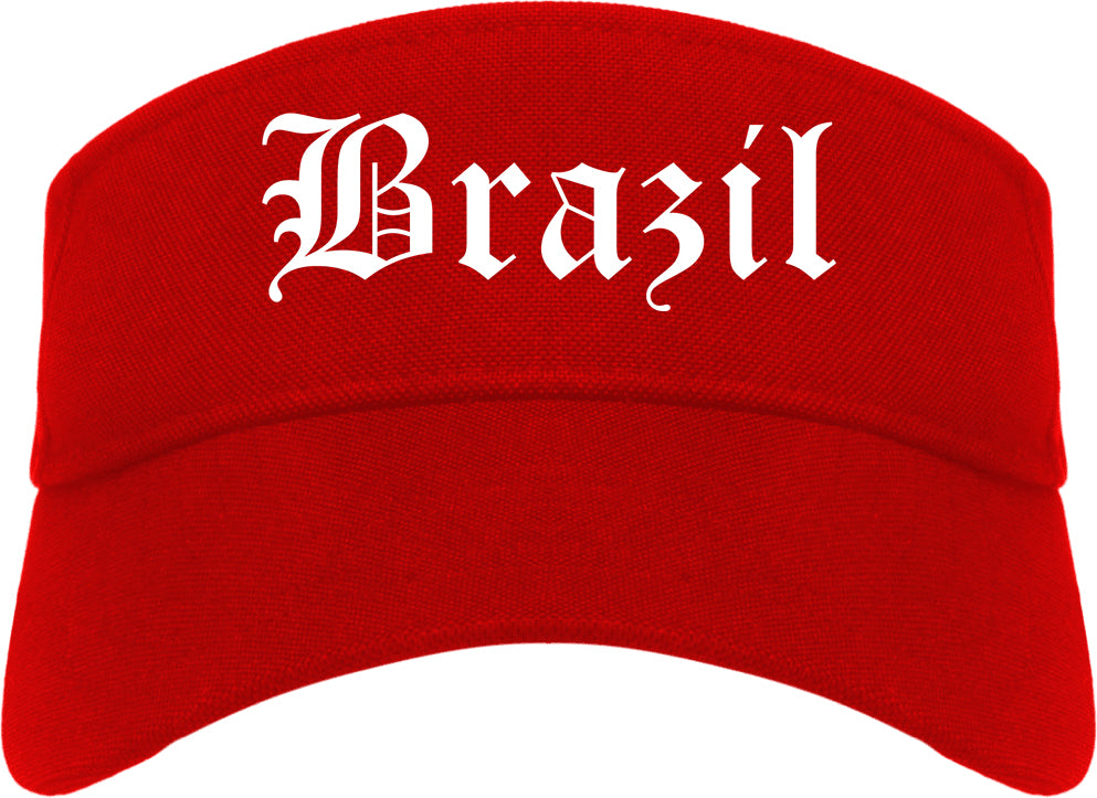 Brazil Indiana IN Old English Mens Visor Cap Hat Red