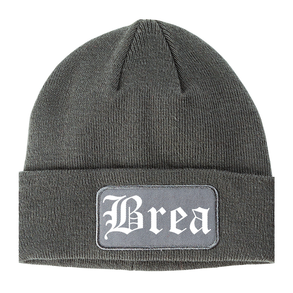 Brea California CA Old English Mens Knit Beanie Hat Cap Grey