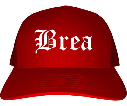 Brea California CA Old English Mens Trucker Hat Cap Red
