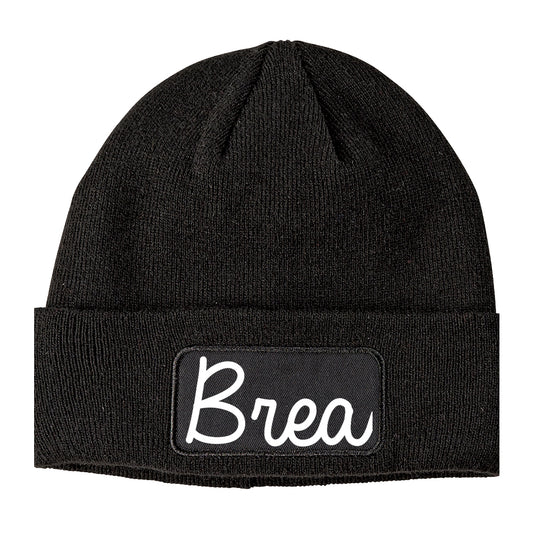 Brea California CA Script Mens Knit Beanie Hat Cap Black