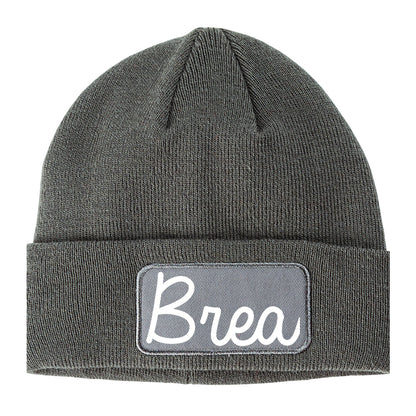 Brea California CA Script Mens Knit Beanie Hat Cap Grey