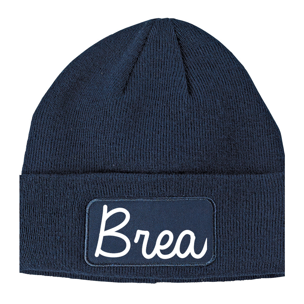 Brea California CA Script Mens Knit Beanie Hat Cap Navy Blue