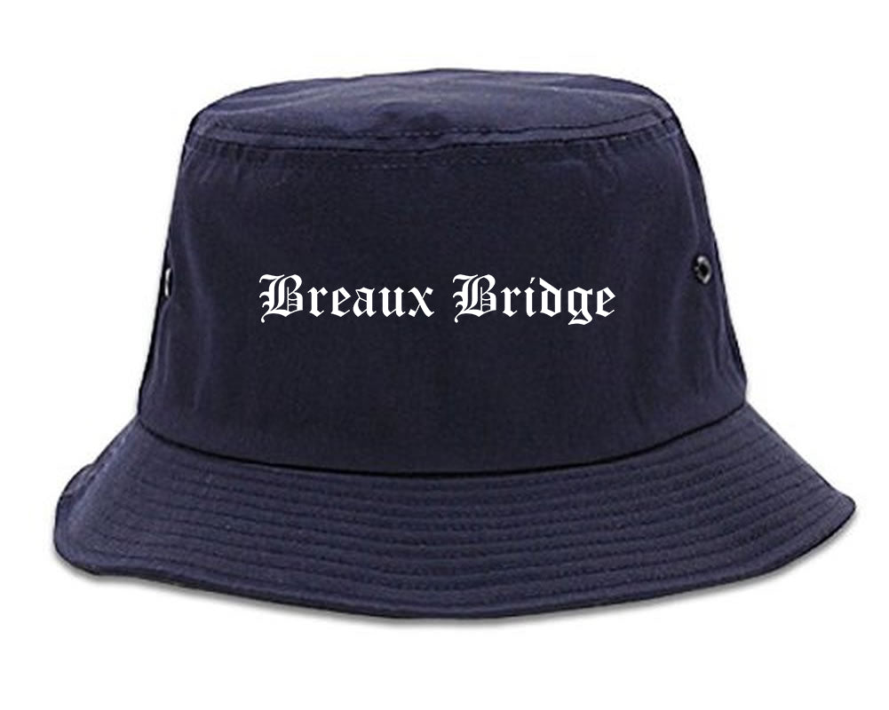 Breaux Bridge Louisiana LA Old English Mens Bucket Hat Navy Blue