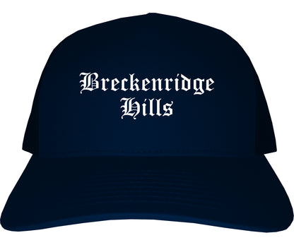 Breckenridge Hills Missouri MO Old English Mens Trucker Hat Cap Navy Blue