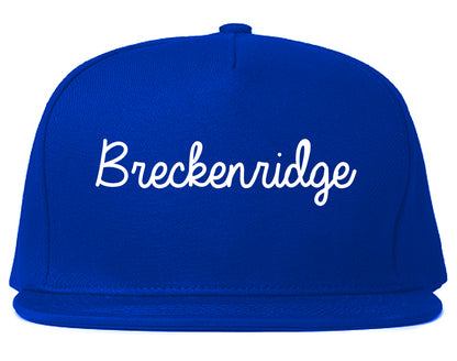 Breckenridge Texas TX Script Mens Snapback Hat Royal Blue
