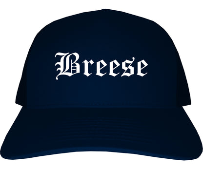 Breese Illinois IL Old English Mens Trucker Hat Cap Navy Blue