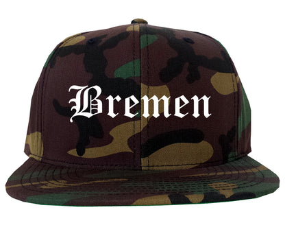 Bremen Indiana IN Old English Mens Snapback Hat Army Camo