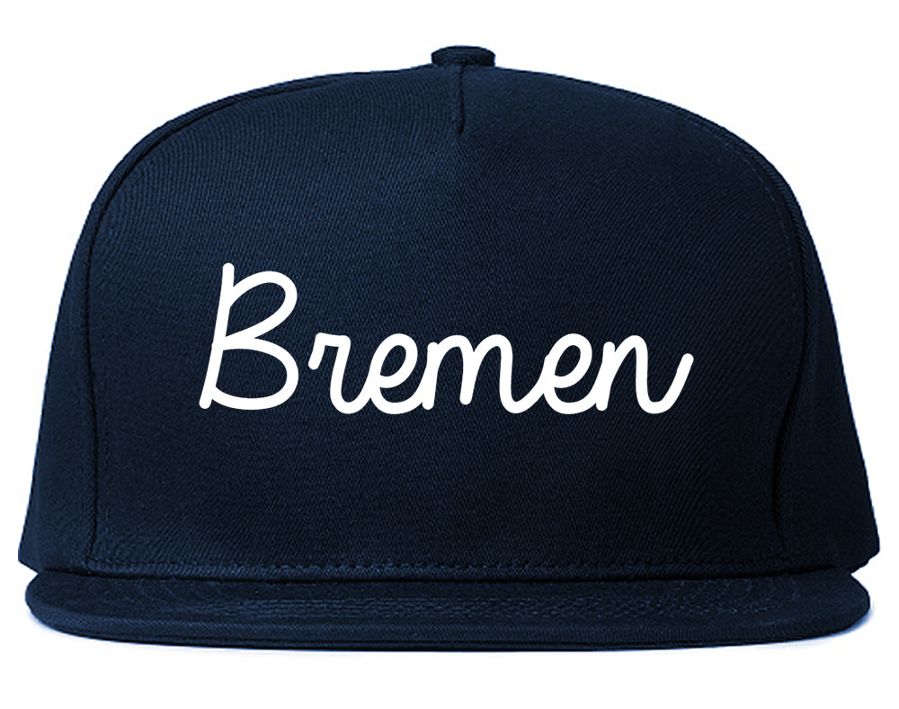 Bremen Indiana IN Script Mens Snapback Hat Navy Blue