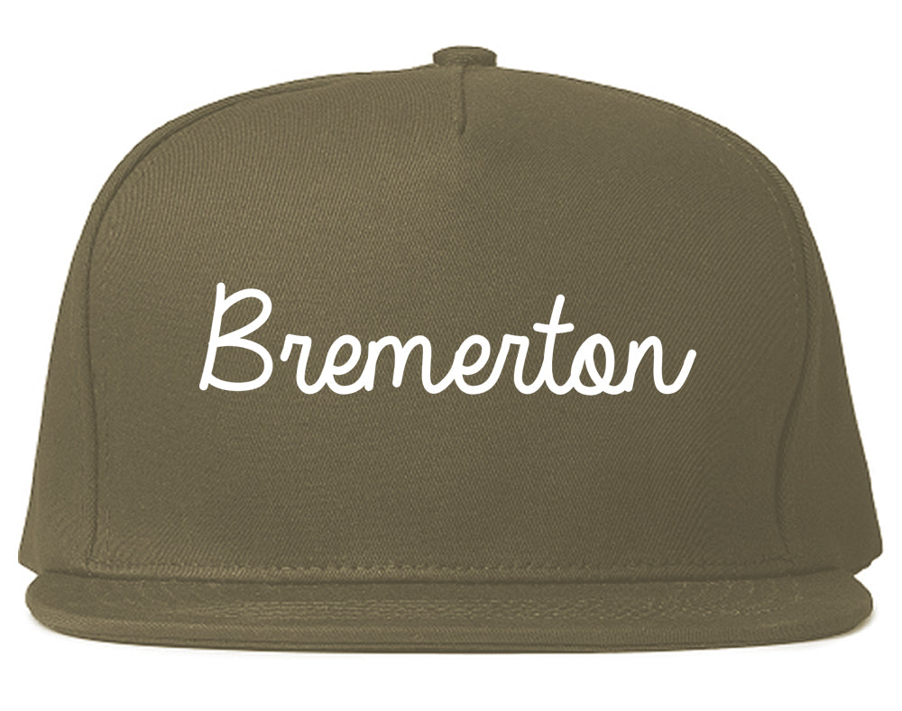 Bremerton Washington WA Script Mens Snapback Hat Grey