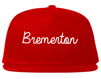 Bremerton Washington WA Script Mens Snapback Hat Red