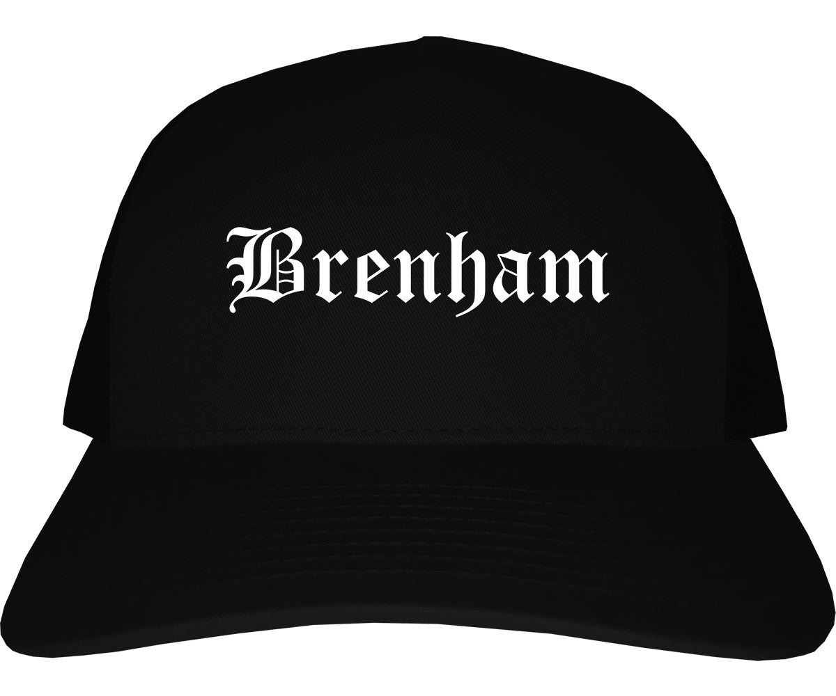 Brenham Texas TX Old English Mens Trucker Hat Cap Black