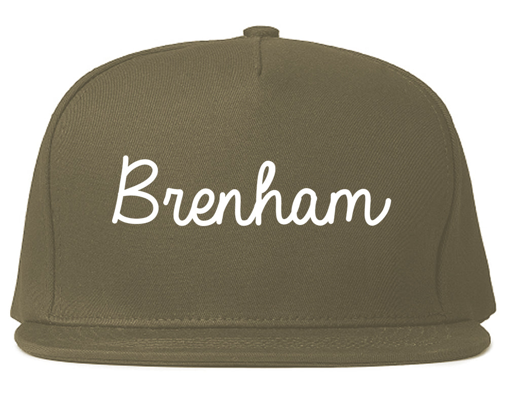 Brenham Texas TX Script Mens Snapback Hat Grey