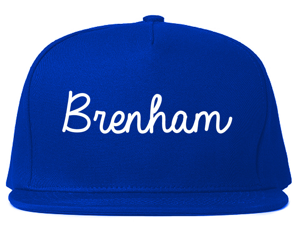 Brenham Texas TX Script Mens Snapback Hat Royal Blue