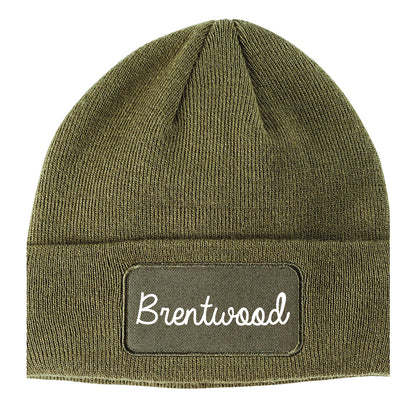 Brentwood California CA Script Mens Knit Beanie Hat Cap Olive Green