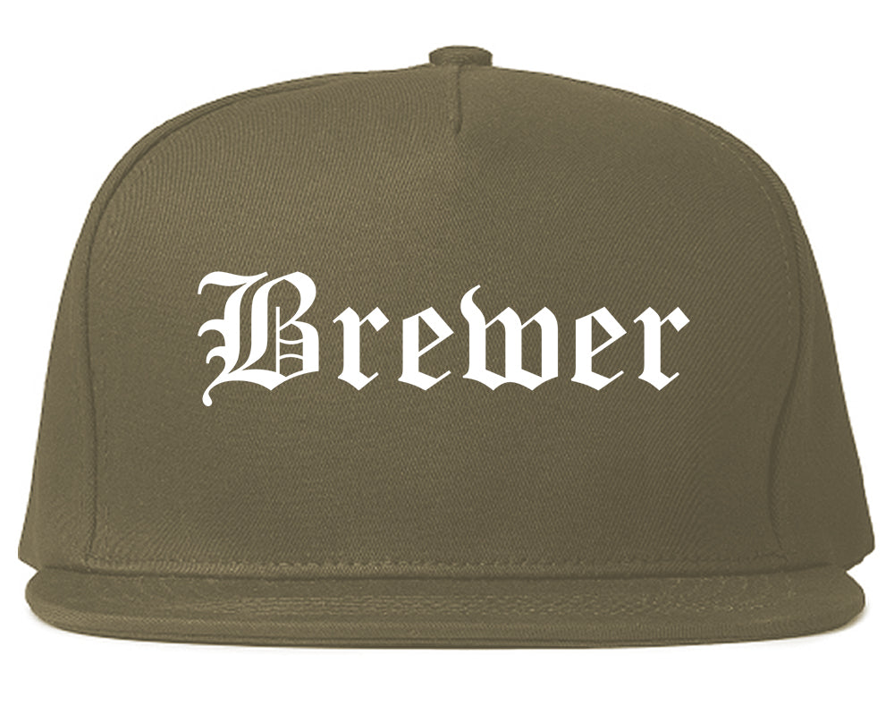 Brewer Maine ME Old English Mens Snapback Hat Grey