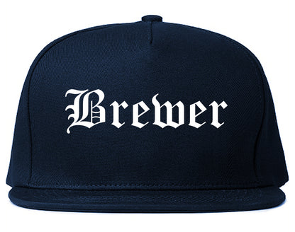 Brewer Maine ME Old English Mens Snapback Hat Navy Blue