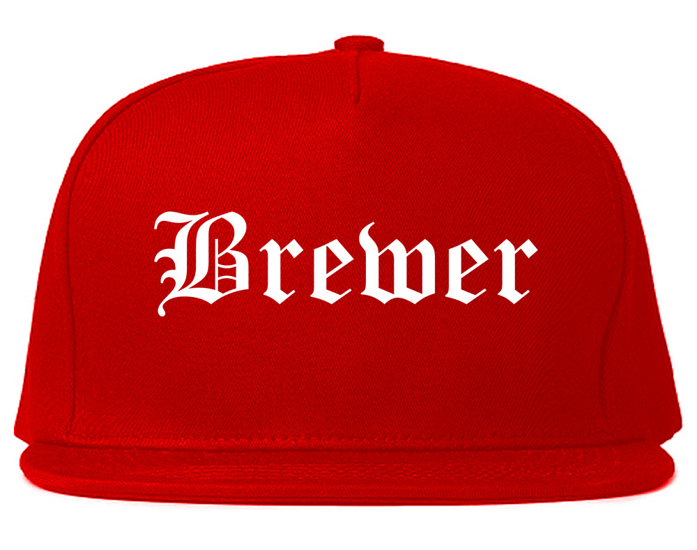 Brewer Maine ME Old English Mens Snapback Hat Red