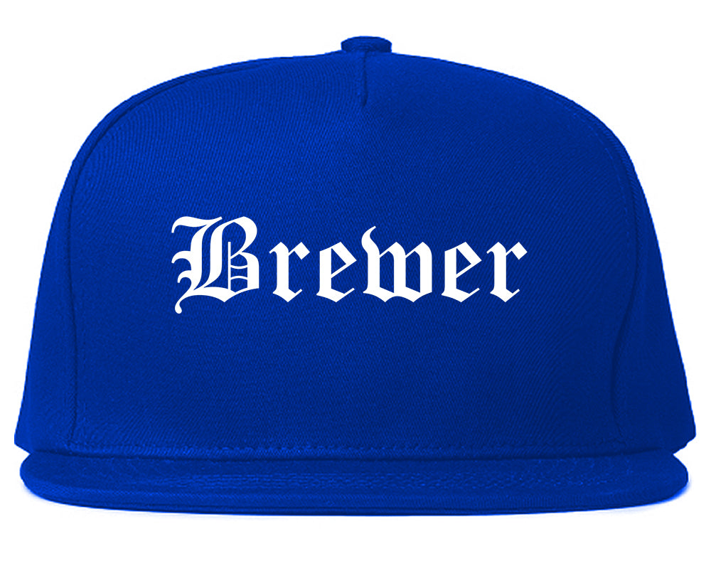 Brewer Maine ME Old English Mens Snapback Hat Royal Blue