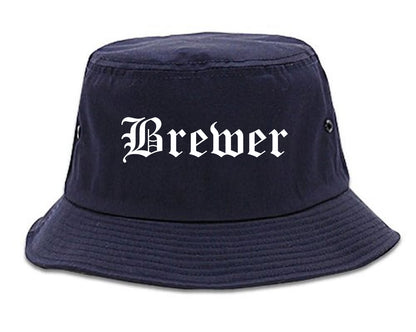 Brewer Maine ME Old English Mens Bucket Hat Navy Blue