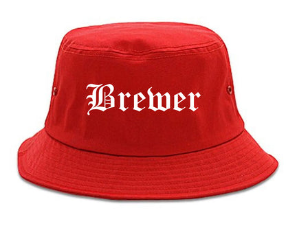 Brewer Maine ME Old English Mens Bucket Hat Red