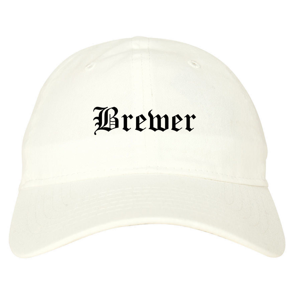 Brewer Maine ME Old English Mens Dad Hat Baseball Cap White