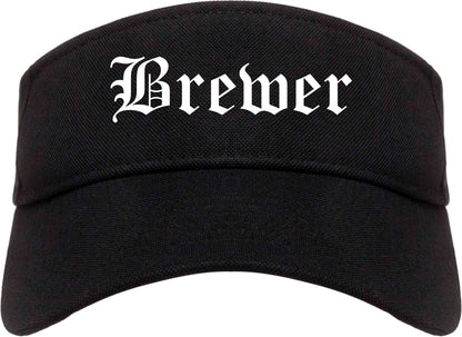 Brewer Maine ME Old English Mens Visor Cap Hat Black