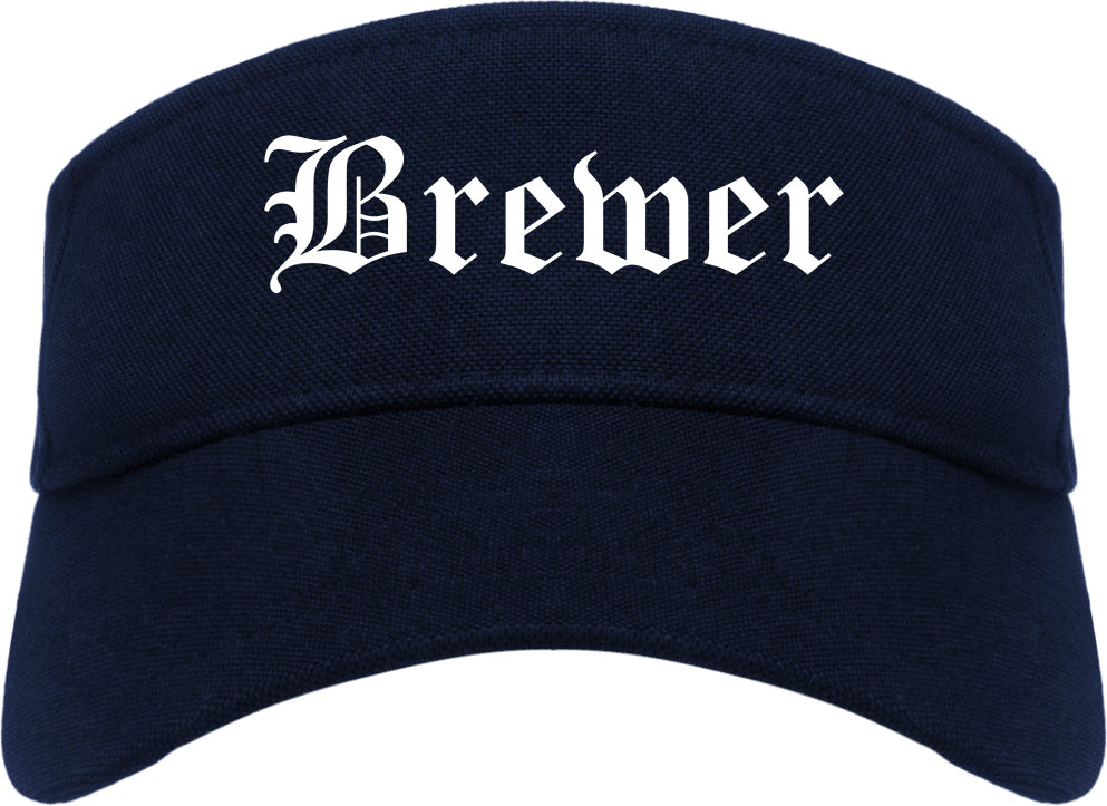 Brewer Maine ME Old English Mens Visor Cap Hat Navy Blue