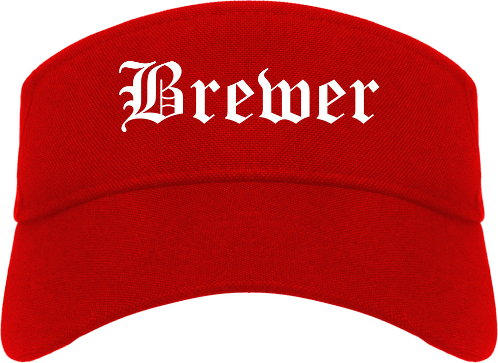 Brewer Maine ME Old English Mens Visor Cap Hat Red