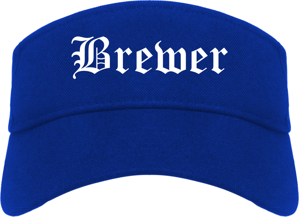 Brewer Maine ME Old English Mens Visor Cap Hat Royal Blue