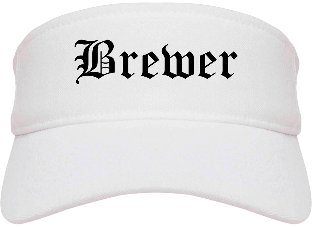 Brewer Maine ME Old English Mens Visor Cap Hat White