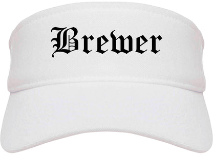 Brewer Maine ME Old English Mens Visor Cap Hat White
