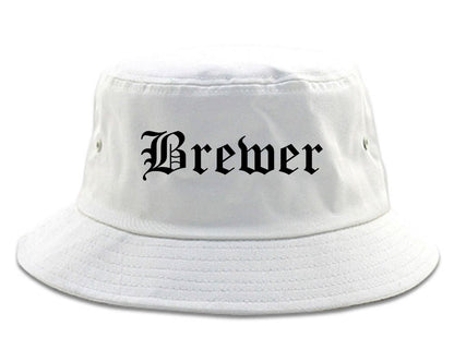 Brewer Maine ME Old English Mens Bucket Hat White