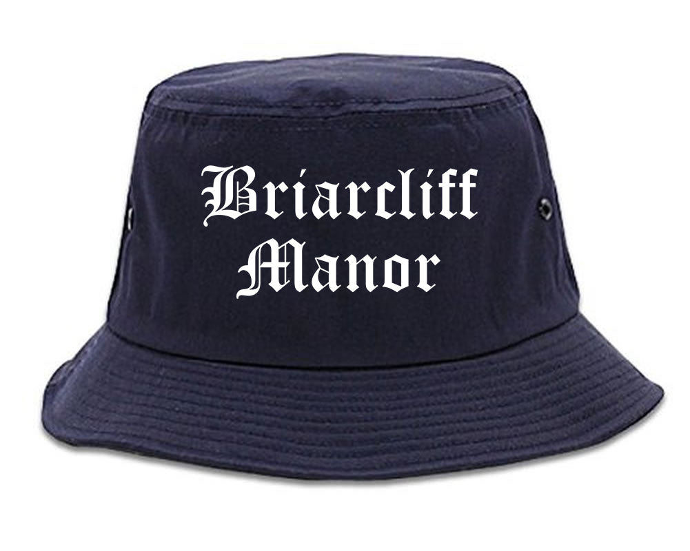 Briarcliff Manor New York NY Old English Mens Bucket Hat Navy Blue