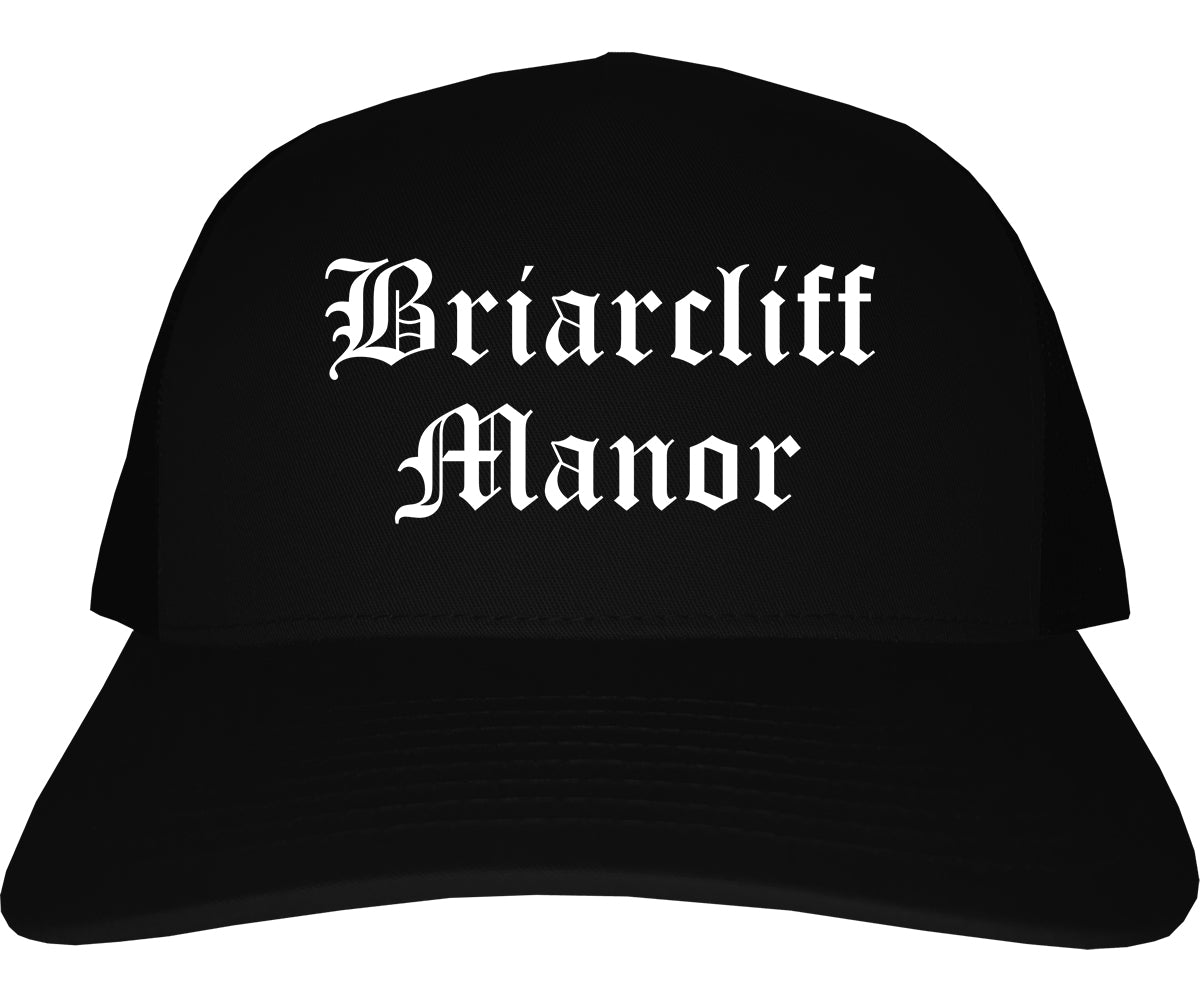 Briarcliff Manor New York NY Old English Mens Trucker Hat Cap Black