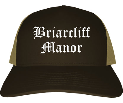 Briarcliff Manor New York NY Old English Mens Trucker Hat Cap Brown